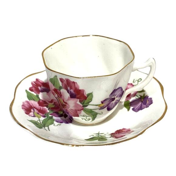 Crownford bone china demitasse espresso teacup cup & saucer set pink & red roses - Picture 2 of 6